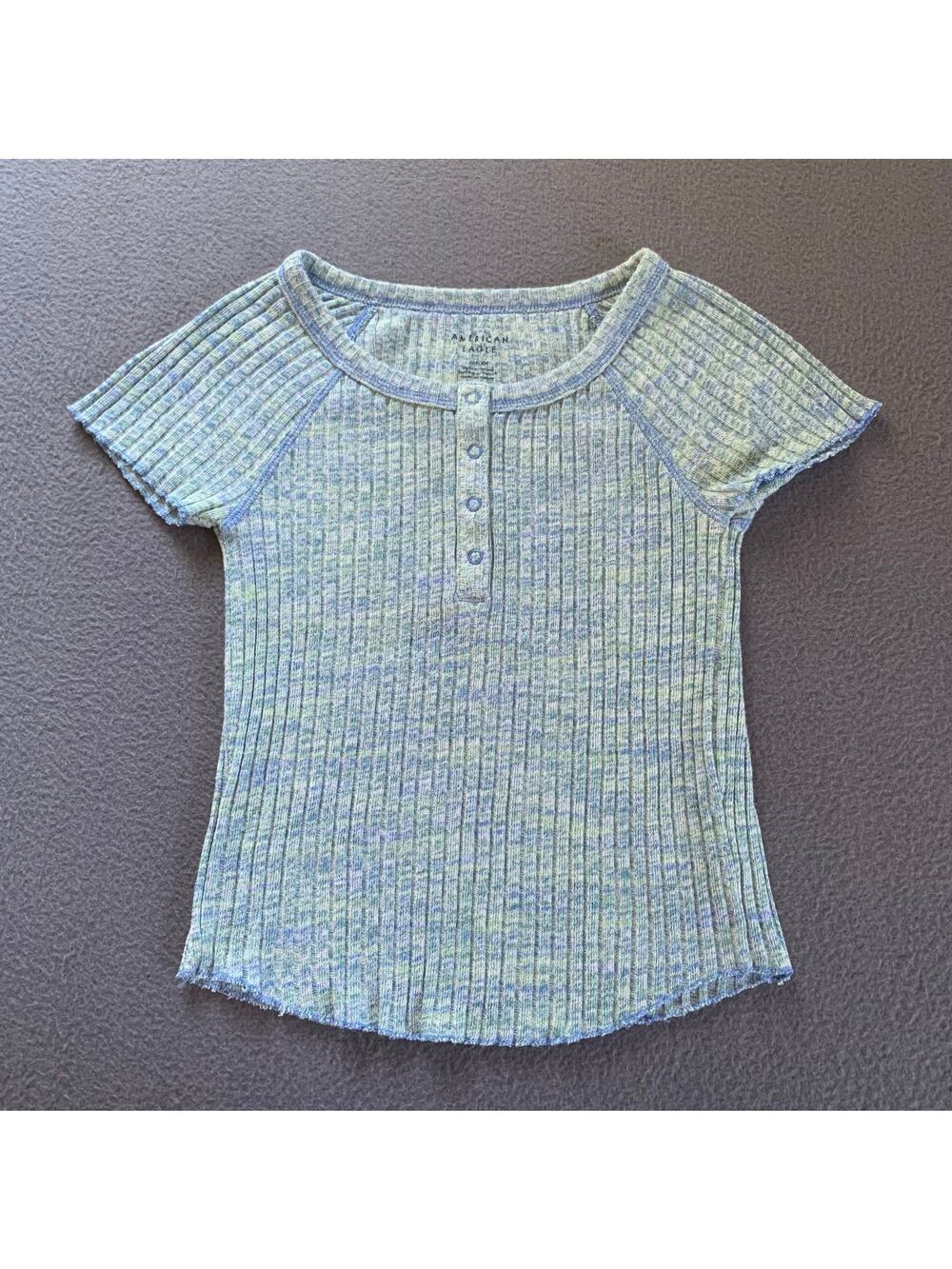 American Eagle Hey Baby Henley Top Ribbed Knit Texture Cropped Baby Tee Small